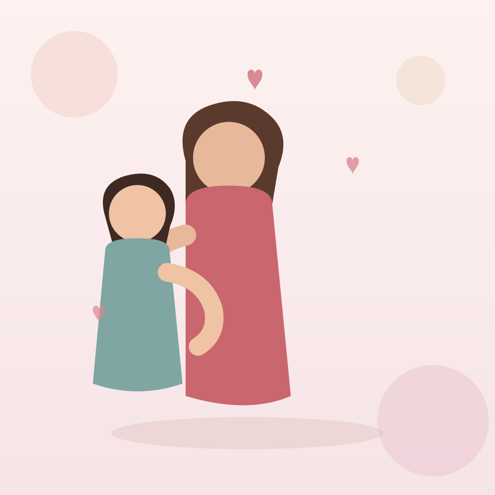 Ilustração de mãe abraçando o filho adolescente com carinho